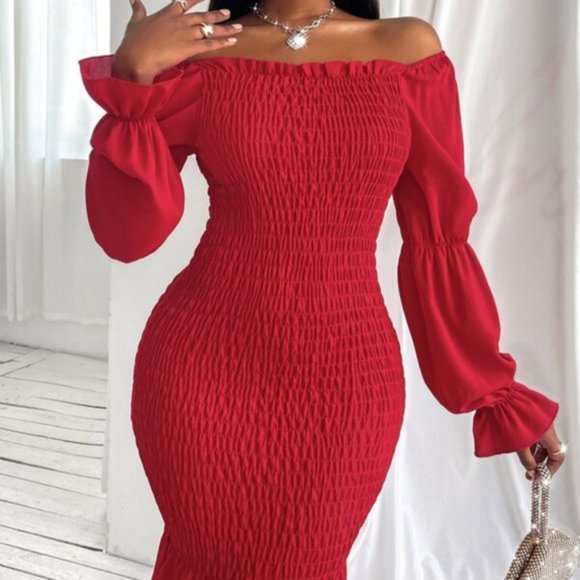 Stunning Red Off shoulder bodycon Dress - Picture 3 of 8